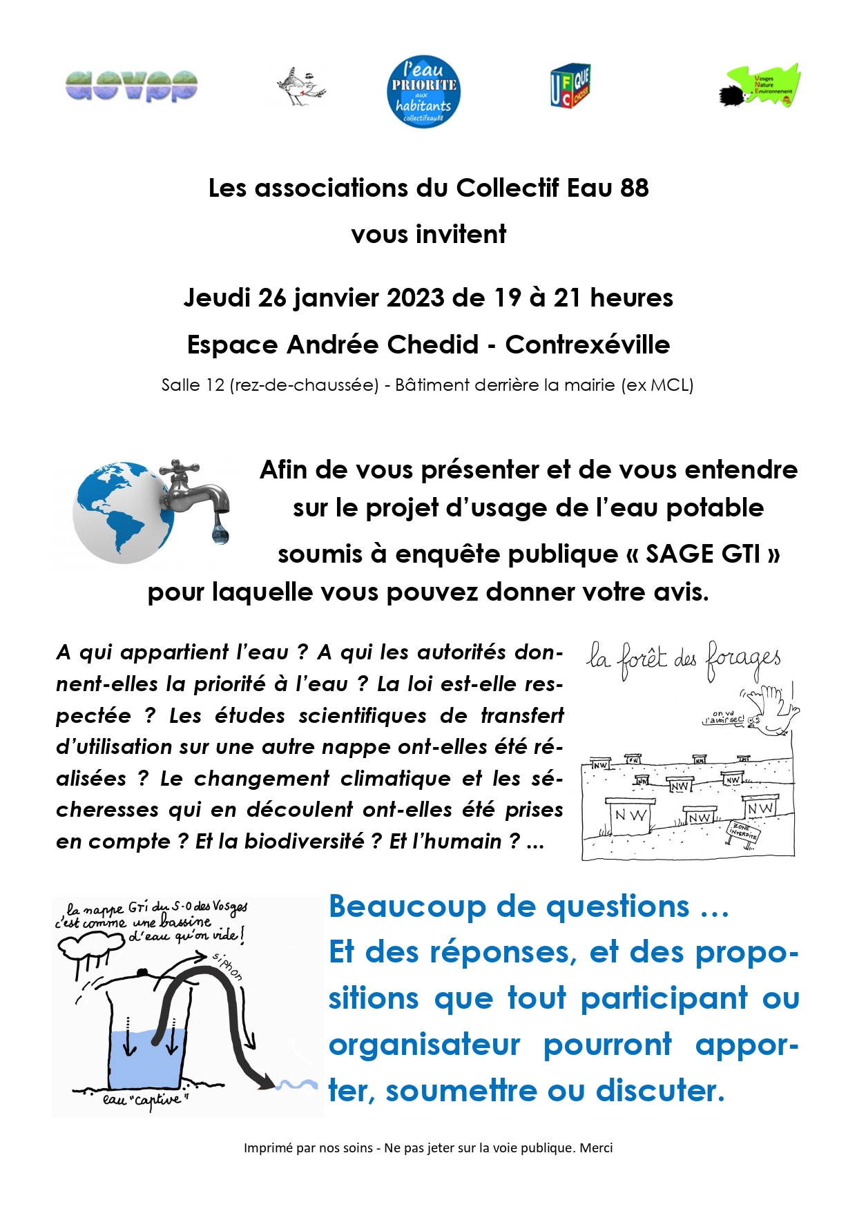 Réunion publique avec le collectif Eau88 le 26 à Contrex: pour y voir clair dans la forêt des forages