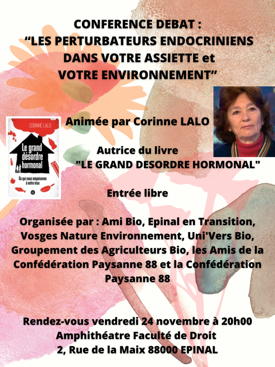 Les perturbateurs endocriniens dans l’environnement et nos assiettes – Conférence de Corinne Lalo